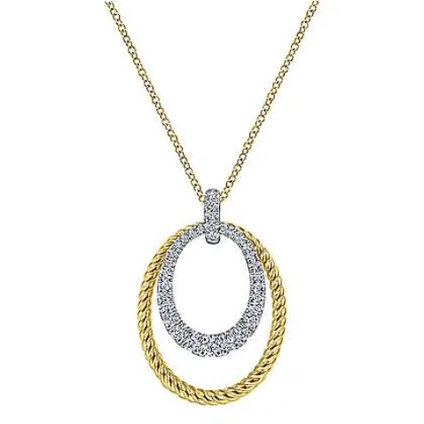 Gabriel Co Necklaces 14K White Yellow Gold Oval Pave Diamond Pendant on a Twisted Rope Chain Gabriel Co Necklaces 14K White Yellow Gold Oval Pave Diamond Pendant on a Twisted Rope Chain