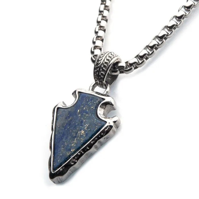 Inox Stainless Steel Arrowhead Lapis Pendant Necklace 24 inch Inox Necklaces