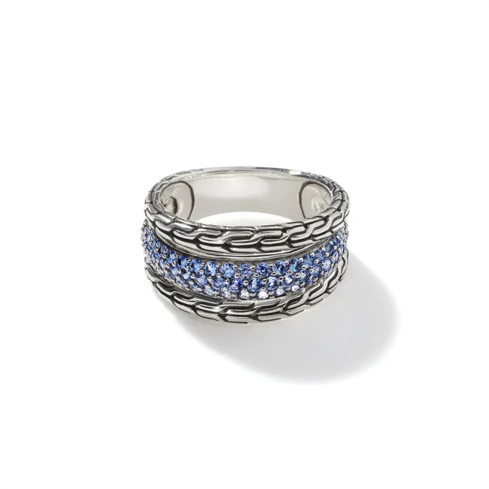 John Hardy Classic Chain Sterling Silver Ring with Blue Sapphire John Hardy Rings