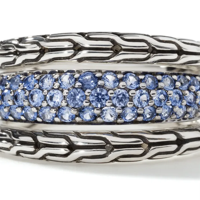 John Hardy Classic Chain Sterling Silver Ring with Blue Sapphire John Hardy Rings John Hardy Classic Chain Sterling Silver Ring with Blue Sapphire John Hardy Rings