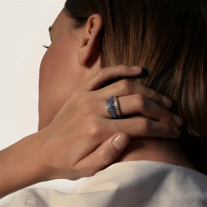 John Hardy Classic Chain Sterling Silver Ring with Blue Sapphire John Hardy Rings John Hardy Classic Chain Sterling Silver Ring with Blue Sapphire John Hardy Rings