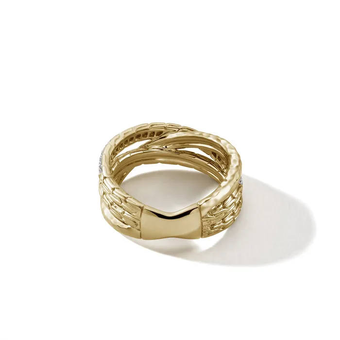 John Hardy Rings John Hardy Classic Chain 18K Yellow Gold Hammered Diamond Pave Crossover Ring John Hardy Rings John Hardy Classic Chain 18K Yellow Gold Hammered Diamond Pave Crossover Ring