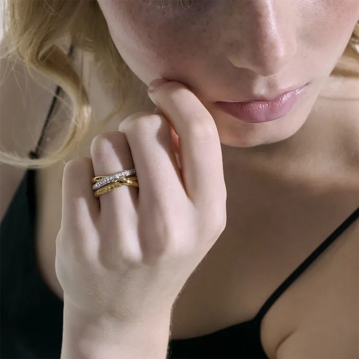 John Hardy Rings John Hardy Classic Chain 18K Yellow Gold Hammered Diamond Pave Crossover Ring John Hardy Rings John Hardy Classic Chain 18K Yellow Gold Hammered Diamond Pave Crossover Ring