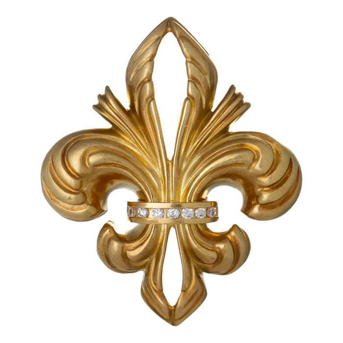 Lagos PreStyled Sets Lagos 18K Yellow Gold Diamond Fleur de Lis Pin Estate Lagos PreStyled Sets Lagos 18K Yellow Gold Diamond Fleur de Lis Pin Estate
