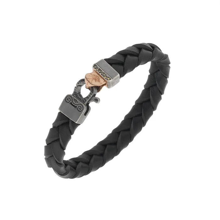 Marco Dal Maso Lash Wide 18K Rose Gold Plated and Black Leather Bracelet with Yellow Sapphires Marco Dal Maso Bracelets Marco Dal Maso Lash Wide 18K Rose Gold Plated and Black Leather Bracelet with Yellow Sapphires Marco Dal Maso Bracelets