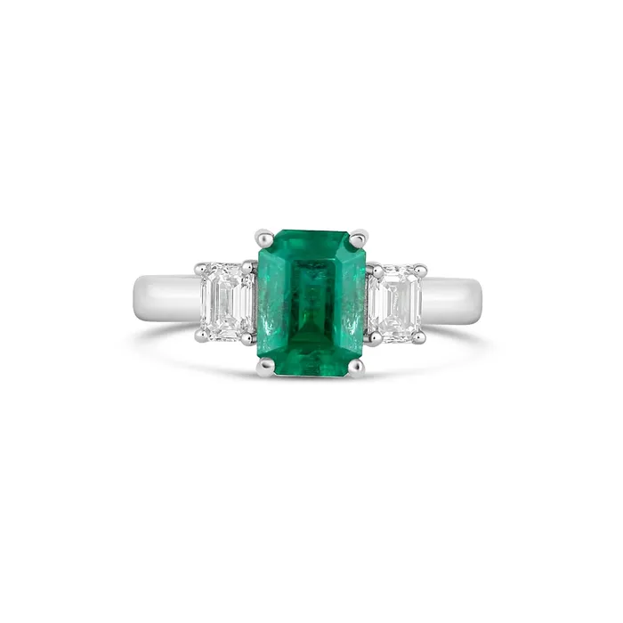 Meierotto Jewelers Rings 14K White Gold Emerald and Diamond Ring