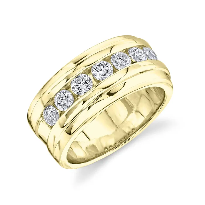 Mens Bands Rings 14K Yellow Gold Mens Diamond Band