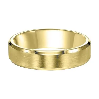 Mens Bands Rings 5mm 14K Yellow Gold Flat Bevel Edge Carved Wedding Band