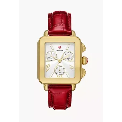 Michele Michele Deco Sport Ruby Red Leather Watch Watches