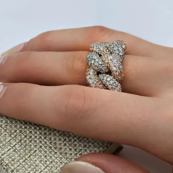 Natural Round Brilliant Diamond Pave Link Ring Set in 14K Two Tone Gold 476ct tw Diamond Source NYC Rings