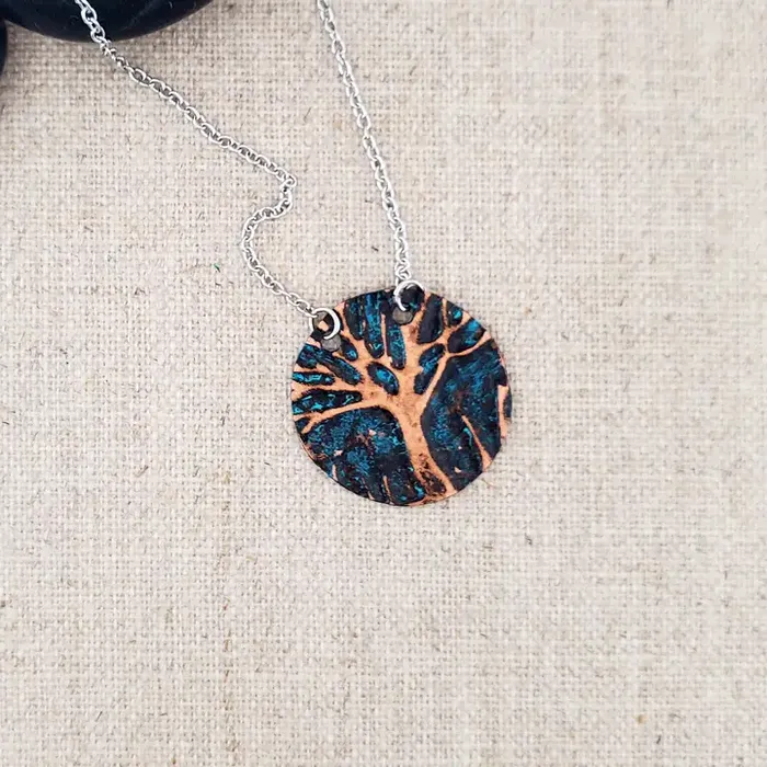 Necklaces Small Circle Copper Tree Pendant Necklace Covaly Artisan Jewelry