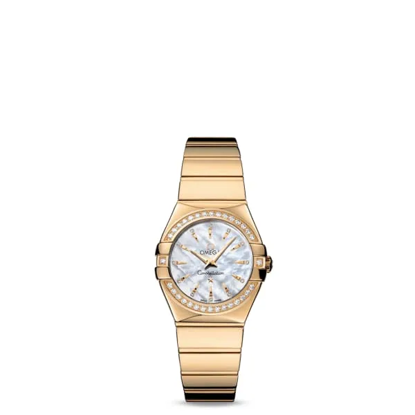 Omega Constellation 27mm Watch Ref 12355276055008 White Mother of Pearl Diamond Index Dial Diamond Bezel 18K Yellow Gold Bracelet Omega Bracelets Omega Constellation 27mm Watch Ref 12355276055008 White Mother of Pearl Diamond Index Dial Diamond Bezel 18K Yellow Gold Bracelet Omega Bracelets