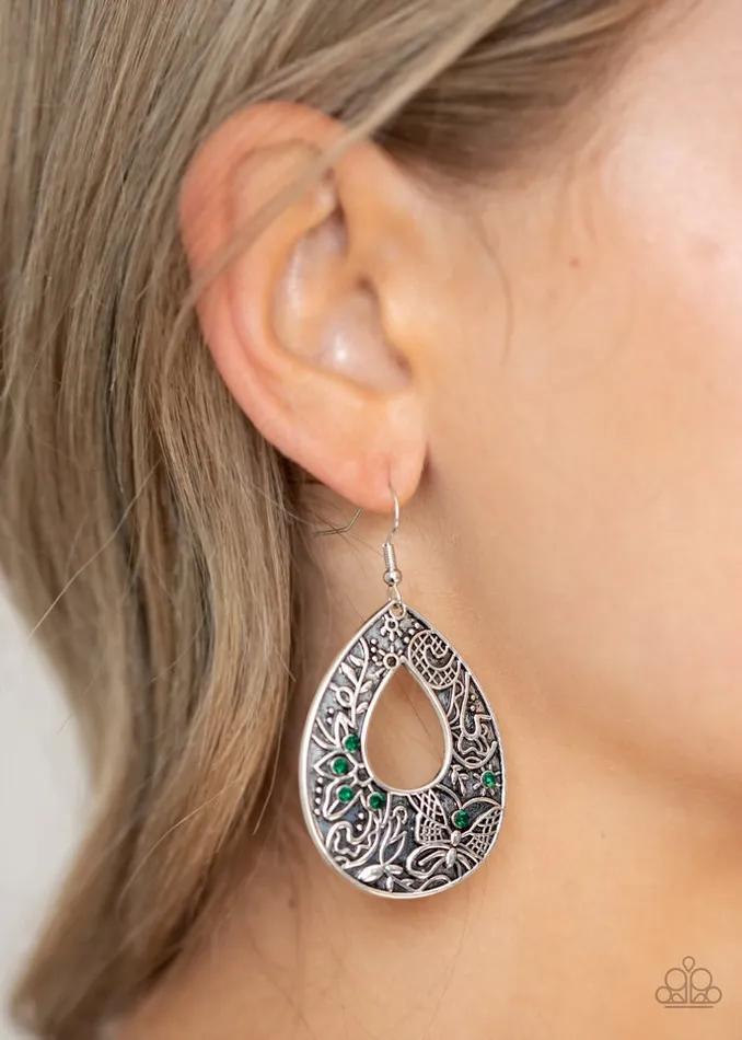 Paparazzi Earring Botanical Butterfly Green Paparazzi Jewelry Earrings