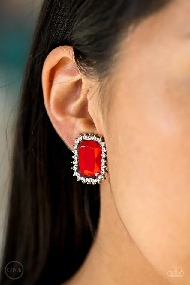 Paparazzi Earring Downtown Dapper Red ClipOn Paparazzi Jewelry Earrings