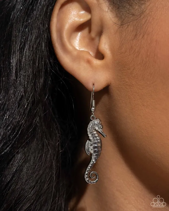 Paparazzi Earring Seahorse Sheen Silver Paparazzi Jewelry Earrings