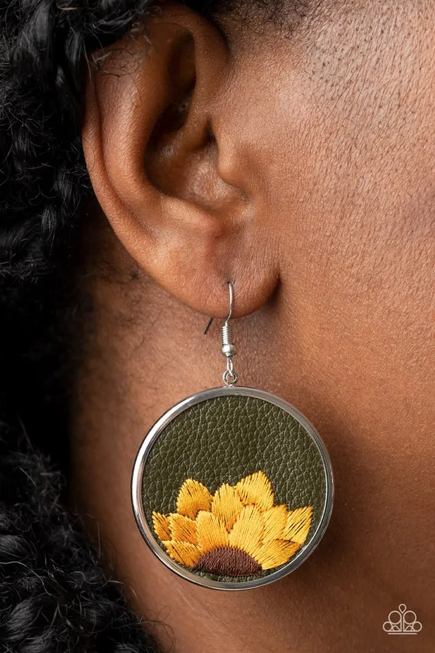 Paparazzi Earring SunKissed Sunflowers Green Paparazzi Jewelry Earrings