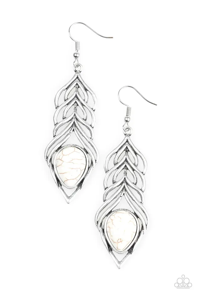 Paparazzi Earring Swinging Sparrow White Paparazzi Jewelry Earrings