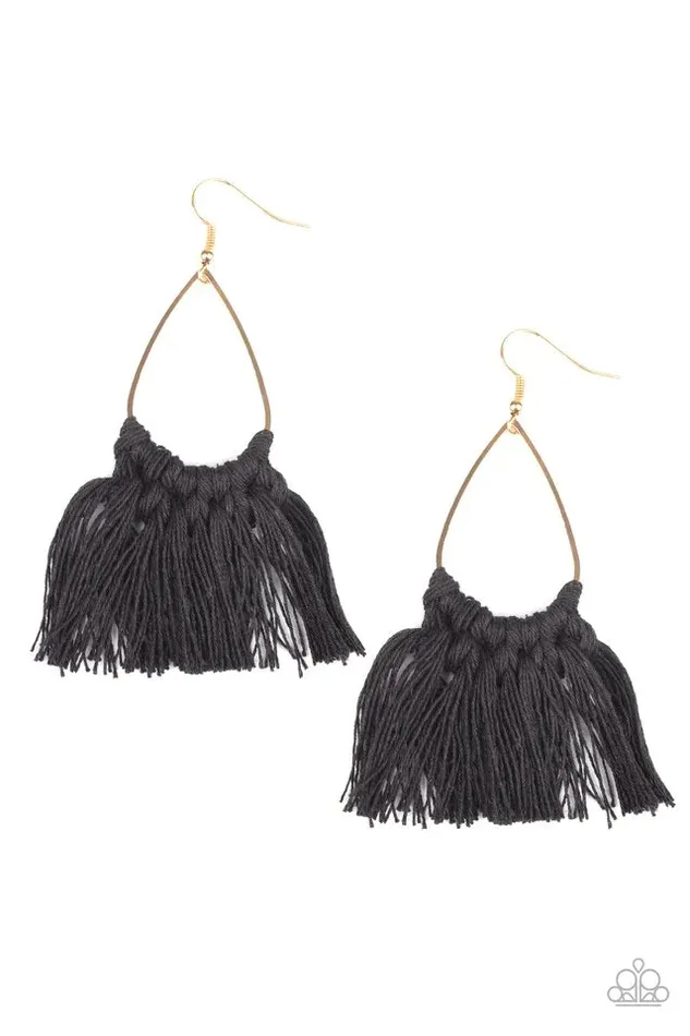 Paparazzi Earring Tassel Treat Black Paparazzi Jewelry Earrings