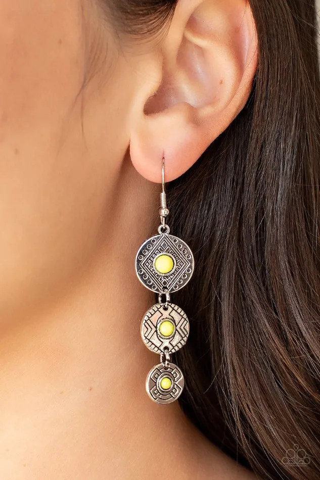 Paparazzi Earring Totem Temptress Yellow Paparazzi Jewelry Earrings