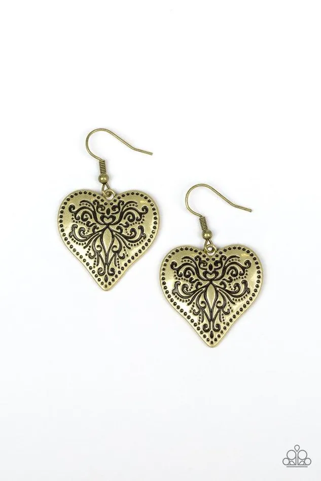Paparazzi Earring Western Heart Brass Paparazzi Jewelry Earrings
