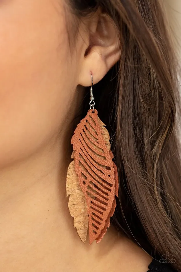 Paparazzi Earring WINGING Off The Hook Brown Paparazzi Jewelry Earrings