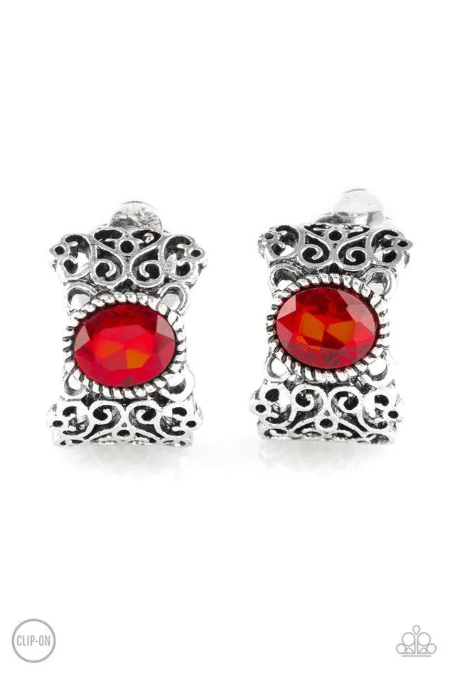 Paparazzi Jewelry Paparazzi Earring Glamorously Grand Duchess Red ClipOn Earrings