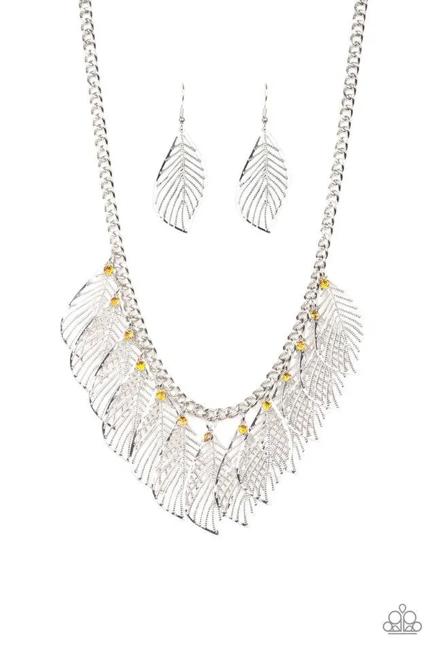 Paparazzi Jewelry Paparazzi Necklace Feathery Foliage Yellow Necklaces