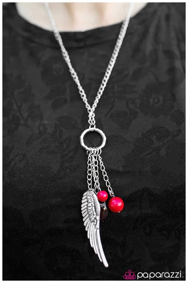 Paparazzi Necklace On a Wing and a Prayer Red Paparazzi Jewelry Necklaces