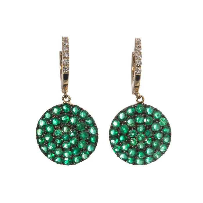 Pav Diamond Emerald 14K Gold Drop Earrings Croghans Earrings