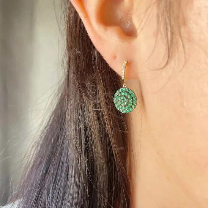Pav Diamond Emerald 14K Gold Drop Earrings Croghans Earrings