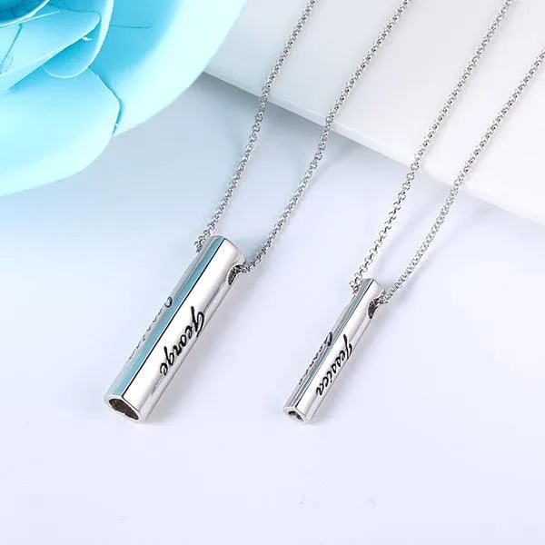 Personalized Sterling Silver Bar Necklace Set for Couples Custom Engraved Pendant Elegant Gift for Loved Ones Belbren Necklaces