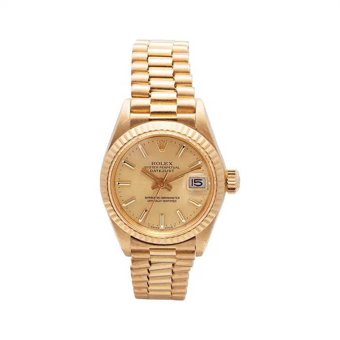 PreStyled Sets Preowned Rolex Rolex Datejust 26 18K Yellow Gold Champagne Dial President Automatic Preowned PreStyled Sets Preowned Rolex Rolex Datejust 26 18K Yellow Gold Champagne Dial President Automatic Preowned