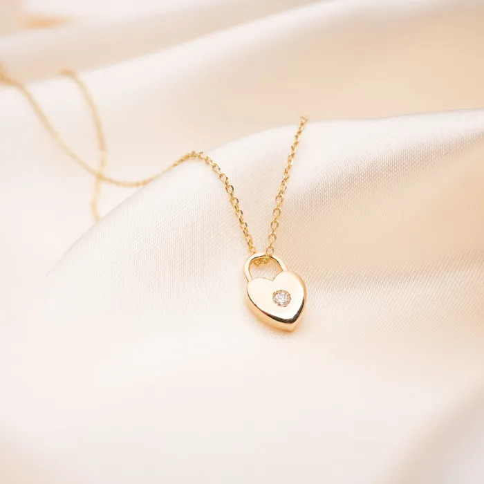RG Necklaces 14k Diamond Padlock Heart Necklace
