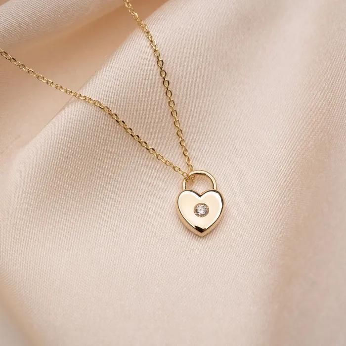 RG Necklaces 14k Diamond Padlock Heart Necklace