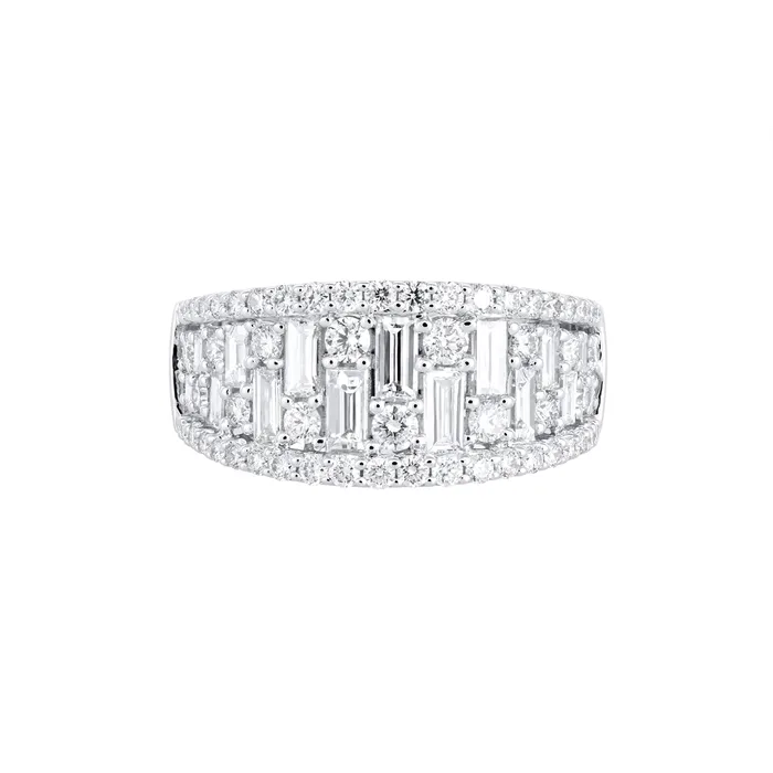 Rings 14K White Gold Wide Baguette and Round Diamond Ring Meierotto Jewelers Rings 14K White Gold Wide Baguette and Round Diamond Ring Meierotto Jewelers