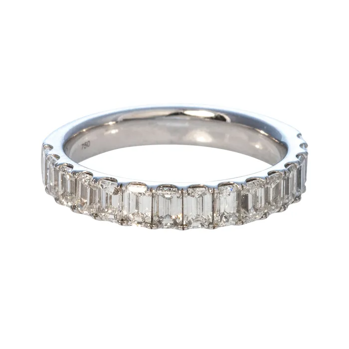 Rings Croghans 165ctw EmeraldCut Diamond 18K White Gold Halfway Band