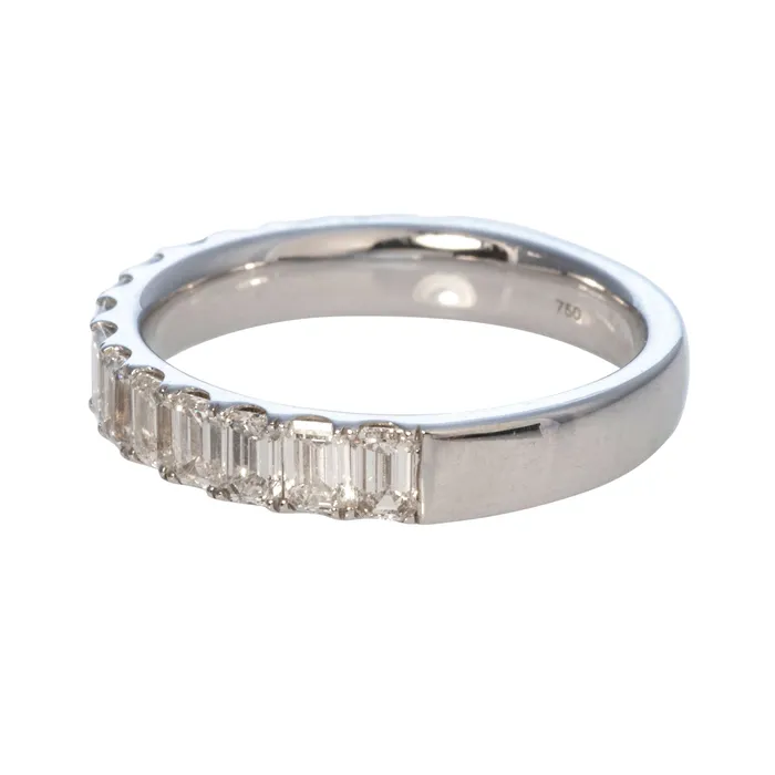Rings Croghans 165ctw EmeraldCut Diamond 18K White Gold Halfway Band