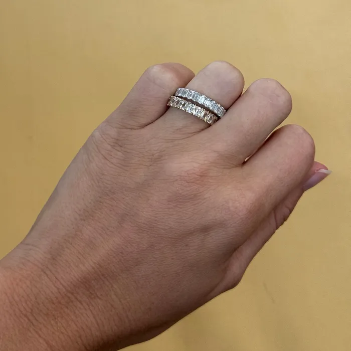 Rings Croghans 165ctw EmeraldCut Diamond 18K White Gold Halfway Band