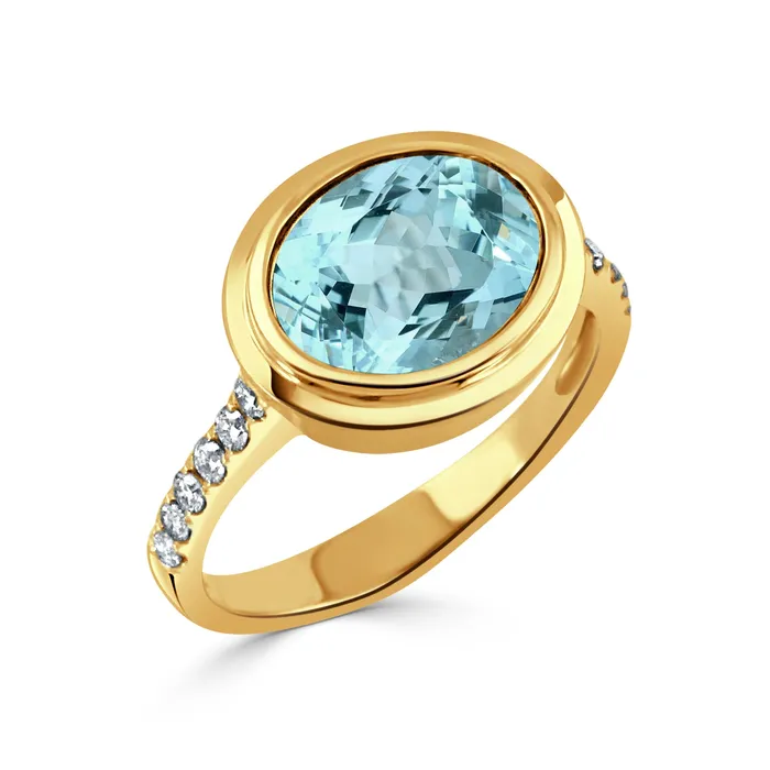 Rings Croghans Oval Blue Topaz Pav Diamond 18K Yellow Gold Ring