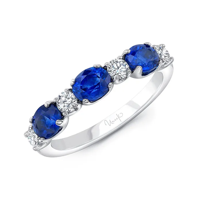 Rings Croghans Oval Sapphire Round Diamond 18K White Gold Band