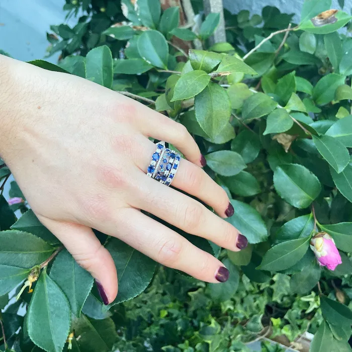 Rings Croghans Oval Sapphire Round Diamond 18K White Gold Band