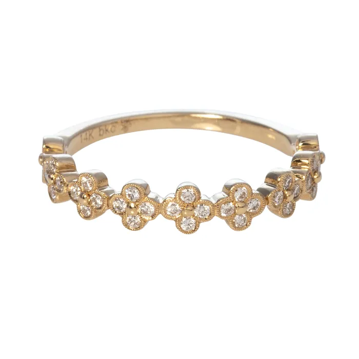 Rings Diamond Clover Milgrain 14K Yellow Gold Halfway Band Croghans