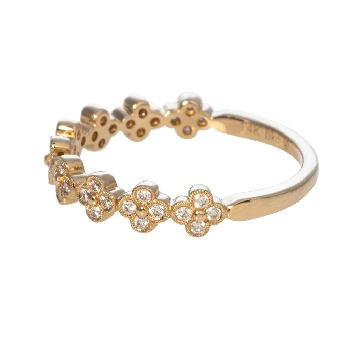 Rings Diamond Clover Milgrain 14K Yellow Gold Halfway Band Croghans