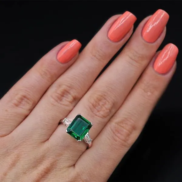 Rings Diffused Green Emerald cut 3 Stone Diamond Engagement Ring W Tapered Baguette Diamonds Set in Platinum 650ct tw Diamond Source NYC Rings Diffused Green Emerald cut 3 Stone Diamond Engagement Ring W Tapered Baguette Diamonds Set in Platinum 650ct tw Diamond Source NYC