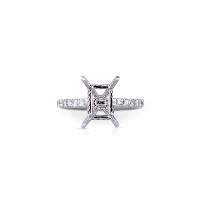 Rings Engagement Collections 18K White Gold Semi Mount Diamond Ring with Hidden Rectangle Halo