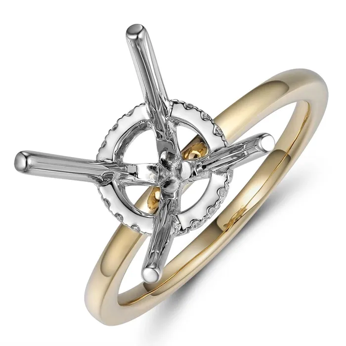 Rings Engagement Collections 18K Yellow Gold Ring with 18K White Gold Round Hidden Halo Diamond Head Rings Engagement Collections 18K Yellow Gold Ring with 18K White Gold Round Hidden Halo Diamond Head