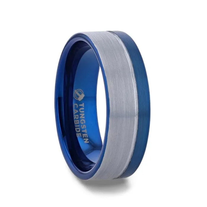 Rings Tungsten Carbide Band with Blue Ion Plating Mens Bands