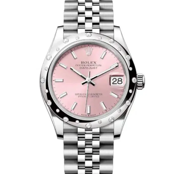 Rolex Bracelets Rolex Datejust 31mm Ref 278344rbr0016 Pink Stick Dial Diamond Bezel Stainless Steel Jubilee Bracelet Womens Watch