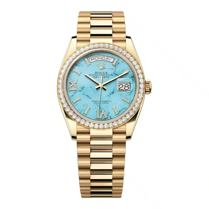 Rolex Bracelets Rolex Day Date 36mm Ref 128348rbr0037 Tiffany Blue Turquoise Diamond Dial Diamond Bezel 18K Yellow Gold President Bracelet Watch Rolex Bracelets Rolex Day Date 36mm Ref 128348rbr0037 Tiffany Blue Turquoise Diamond Dial Diamond Bezel 18K Yellow Gold President Bracelet Watch