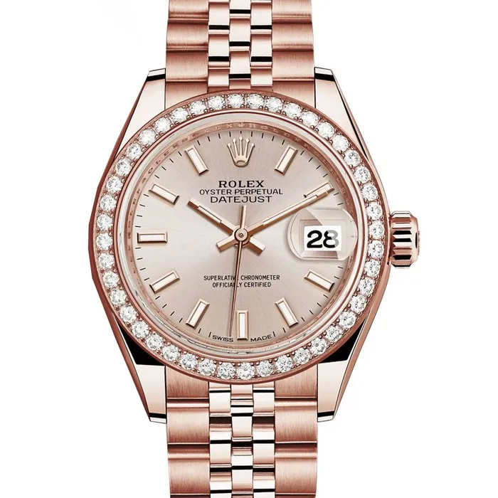 Rolex Bracelets Rolex LadyDatejust 28mm Ref 279135rbr0007 Sundust Stick Dial 18K Rose Gold Jubilee Bracelet Womens Watch